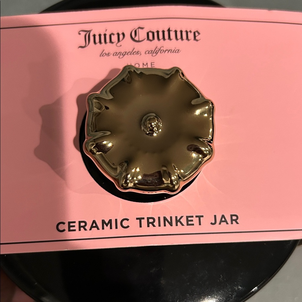 Juicy Couture Black and White Ceramic Jar with Pink Accents NIB - Picture 4 of 8